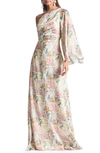 SACHIN & BABI KEELY FLORAL LONG SLEEVE ONE-SHOULDER DRESS