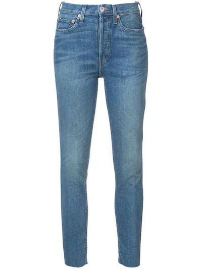 Re/done Blue Originals High-rise Ankle Crop Stretch Jeans In Medium Vain