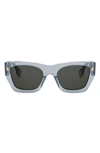 Fendi Roma Rectangular Sunglasses In Shiny Blue Smoke