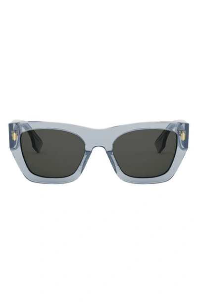 Fendi Roma Rectangular Sunglasses In Shiny Blue Smoke