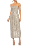 Mac Duggal Embellished Strapless Column Dress In Beige/silver