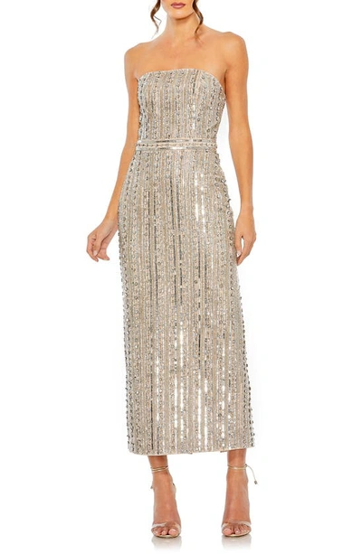 Mac Duggal Embellished Strapless Column Dress In Beige