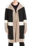 Max Studio Stripe Long Sweater Coat In Black/ Mocha/ Bone