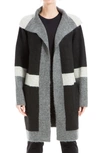 Max Studio Stripe Long Sweater Coat In Black/ Charcoal/ Grey