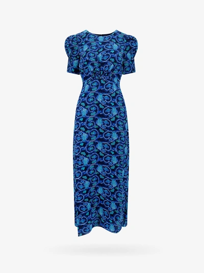 Saloni Bianca Floral-print Silk-crepe Midi Dress In Blue