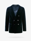 Giorgio Armani Velvet Blazer With Button Detailing And Wide Lapel In Blue