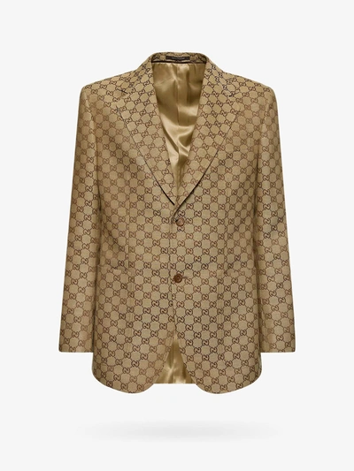 Gucci Summer Gg Supreme Linen Blend Jacket In Brown