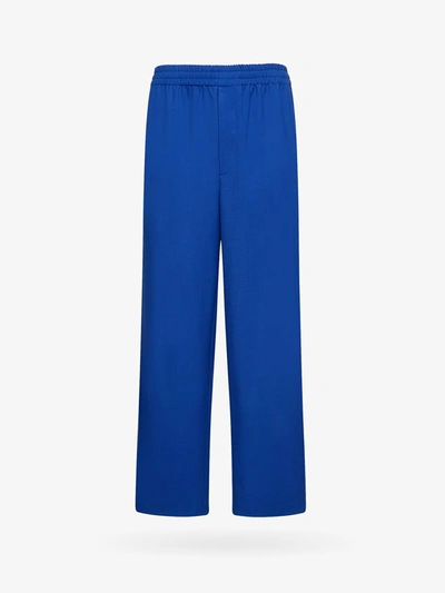 Gucci Brand-embroidered Slip-pocket Straight-leg Regular-fit Wool-blend Trousers In Blue