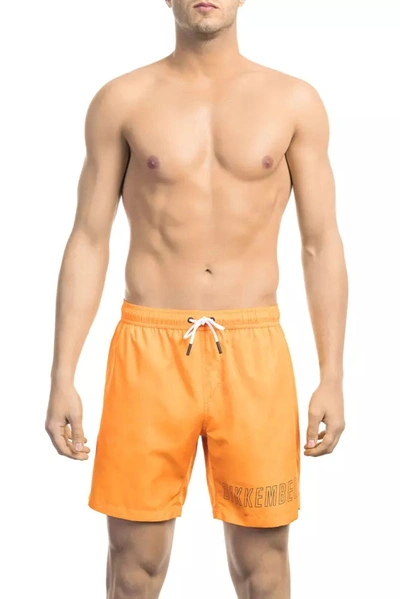 Bikkembergs Electric Orange Swim Shorts With Iconic Men's Print