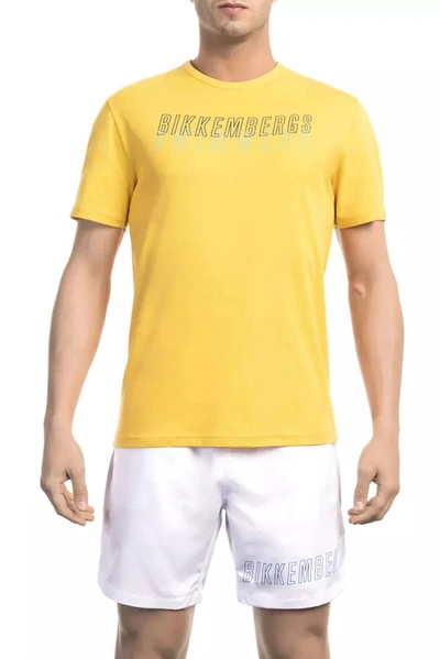 BIKKEMBERGS BIKKEMBERGS SUNNY YELLOW COTTON TEE WITH BACK LOGO MEN'S DETAIL