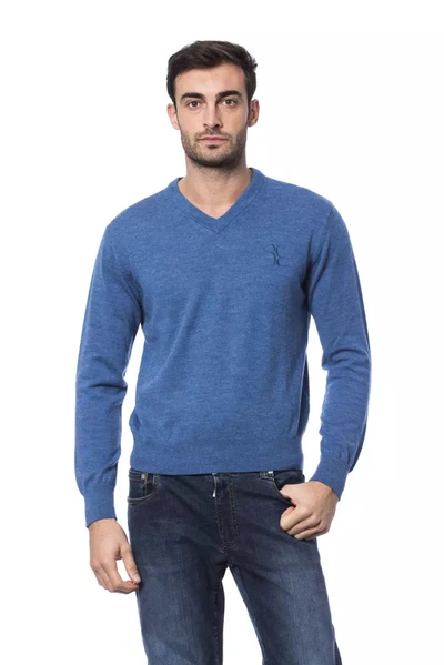 Billionaire Italian Couture Emboidered Crew Neck Sweater In Blue