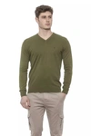 CONTE OF FLORENCE CONTE OF FLORENCE ELEGANT V-NECK GREEN COTTON MEN'S SWEATER