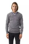 UOMINITALIANI UOMINITALIANI EMBROIDERED V-NECK EXTRAFINE MERINO WOOL MEN'S SWEATER