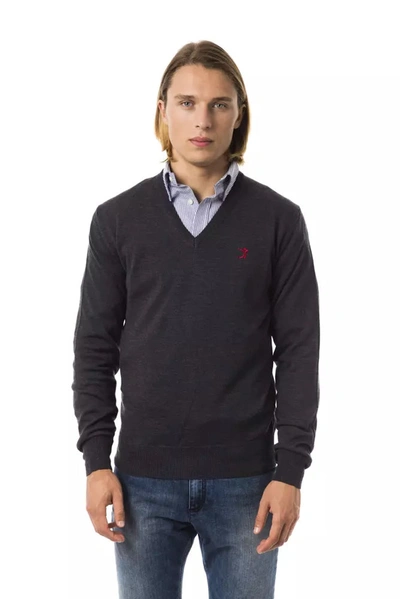 Uominitaliani V-neck Emroidered Sweater In Gray