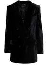 Alberta Ferretti Padded Shoulders Structured Velvet Blazer In Black
