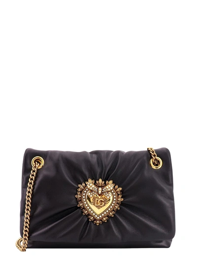 Dolce & Gabbana Medium Devotion Clutch In Calf Leather In Black