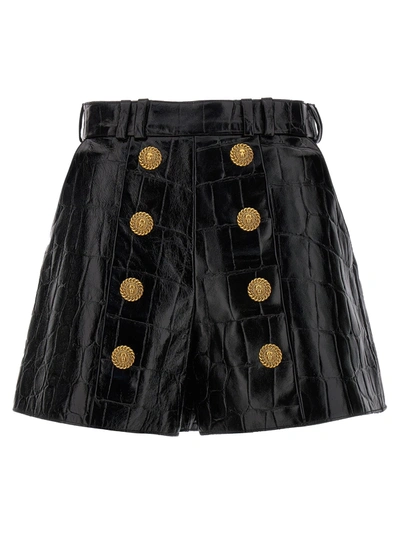 Balmain Button-embellished Leather Shorts In Black