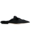 ALBERTA FERRETTI FAUX FUR TRIM AND FLORAL EMBROIDERED SLIPPERS,A6620820112170462