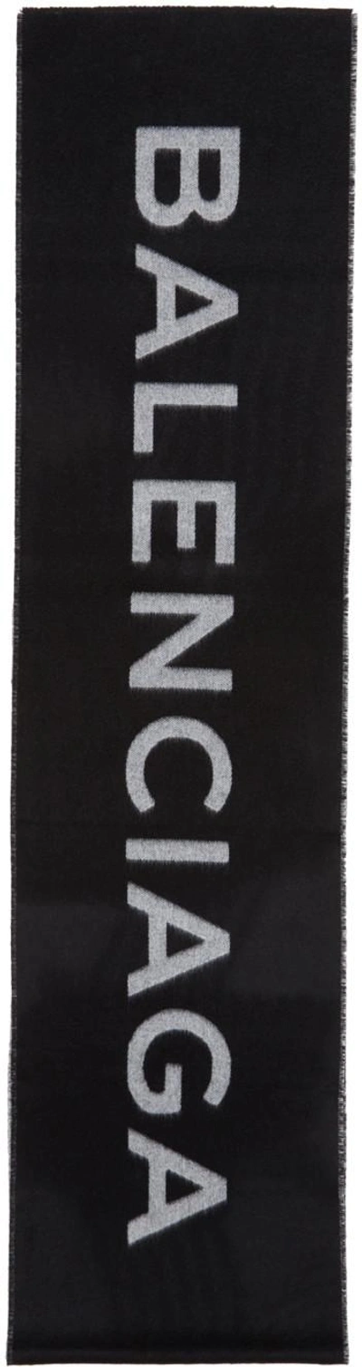 Balenciaga Black Shearling Logo Scarf In Black,white
