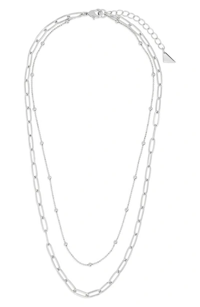 Sterling Forever Silver Leah Beaded Paperclip Layered Chain Necklace In Metallic