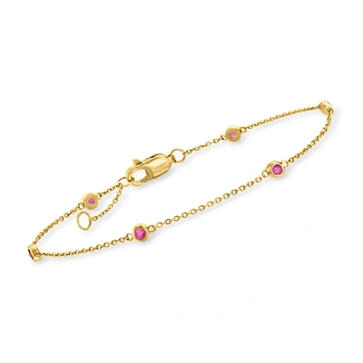 Rs Pure By Ross-simons Bezel-set Pink Topaz Station Bracelet In 14kt Yellow Gold In White