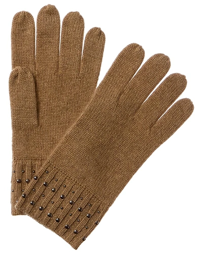 Forte Cashmere Basic Studded Cashmere Gloves In Brown