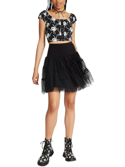 Betsey Johnson Womens Ponte-knit Floral A-line Skirt In Black