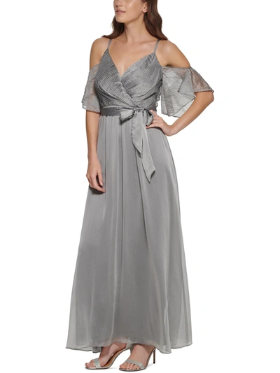 Dkny Womens Chiffon Cold Shoulder Evening Dress In Grey