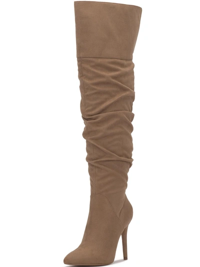 Jessica Simpson Loury Womens Stiletto Faux Suede Over-the-knee Boots In Beige