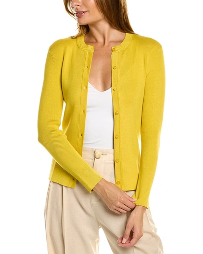 Oscar De La Renta Ribbed Button Front Silk-blend Cardigan In Green