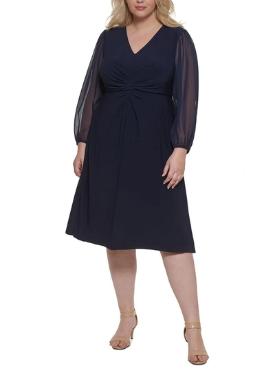 Jessica Howard Plus Size Chiffon-sleeve Midi Dress In Blue