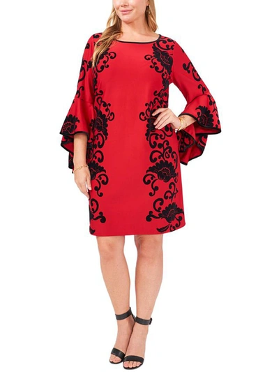 Msk Women Plus Womens Velvet Trim Mini Sheath Dress In Red
