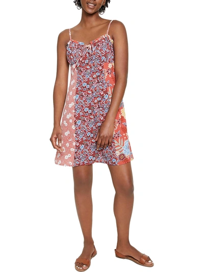 Bar Iii Womens Floral Print Short Mini Dress In Orange