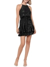 BLONDIE NITES JUNIORS WOMENS SEQUINED HALTER COCKTAIL AND PARTY DRESS