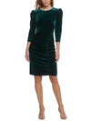 Vince Camuto Velvet Long Sleeve Ruched Body-con Dress In Green
