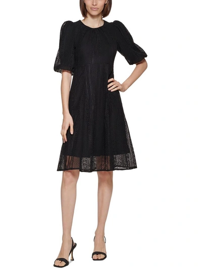 Calvin Klein Womens Lace Knee Fit & Flare Dress In Black