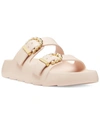 Stuart Weitzman Imitation Pearl Buckle Slide Sandal In Beige
