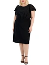 CONNECTED APPAREL PLUS WOMENS RUCHED CALF MIDI DRESS