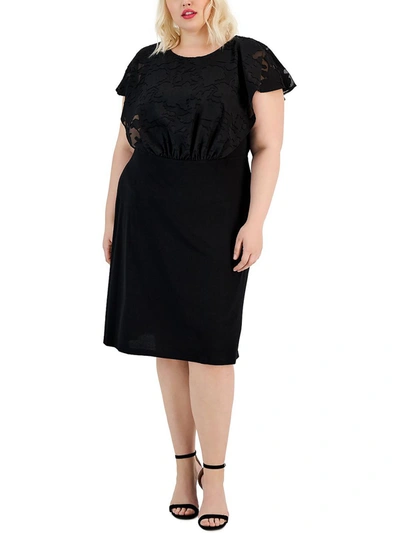 Connected Apparel Plus Womens Ruched Calf Midi Dress In Black