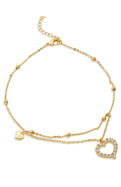 Savvy Cie Jewels Cz Heart Station Chain Anklet In White