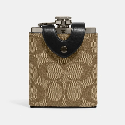 Coach Outlet Flask In Signature Canvas In Beige