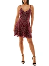 SPEECHLESS JUNIORS WOMENS EMBROIDERED SHIMMER PARTY DRESS