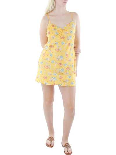 Tash + Sophie Womens Floral Print Short Slip Dress In Yellow