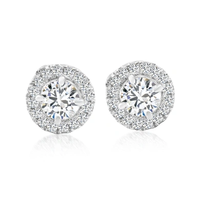 Pompeii3 1/2 Ct Halo Diamond Studs 10k White Gold Push Back In Silver