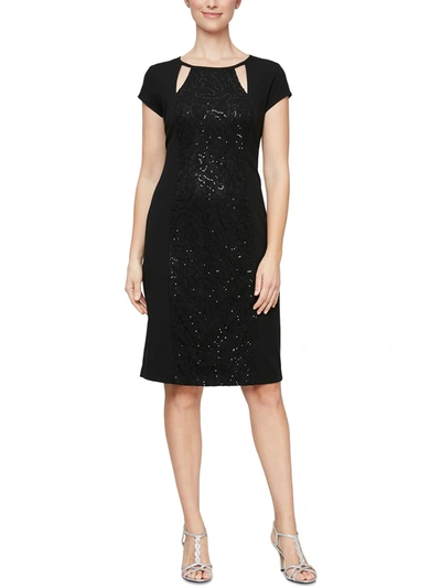 Slny Womens Sequined Lace Inset Cocktail And Party Dress In Black