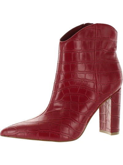 Marc Fisher Lezari Womens Faux Leather Pointed Toe Ankle Boots In Red