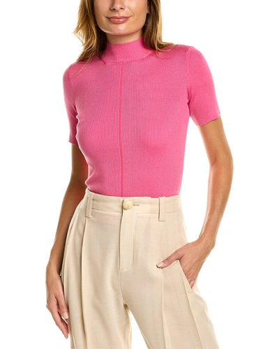 Oscar De La Renta Mock Neck Ribbed Silk-blend Pullover In Pink