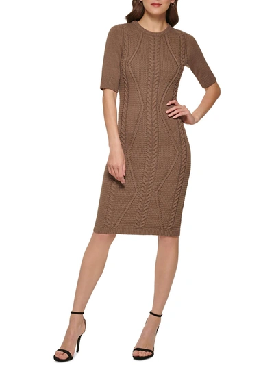 Dkny Cable-knit Short-sleeve Sweater Dress In Htr.cashmere