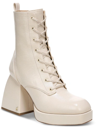 Circus By Sam Edelman Karter Womens Faux Leather Lace-up Ankle Boots In White