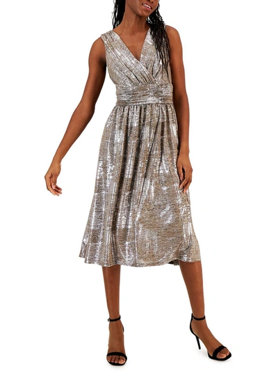 Connected Apparel Womens V-neck Midi Cocktail And Party Dress In Multi